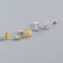 925 Sterling Silver Geometry CZ Cross Flower Stud Earrings