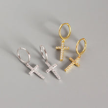 925 Sterling Silver Fashion CZ Cross Holy Leverback Earrings