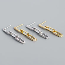 925 Sterling Silver Dangling Office CZ Hollow Chain Earrings