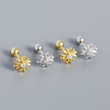 925 Sterling Silver Geometry CZ Cross Flower Stud Earrings