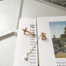 925 Silver Beautiful CZ Cross Asymmetric Created Pearl Dangling Earrings