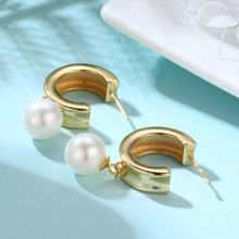 925 Sterling Silver Fashion Round Shell Pearl Dangling Earrings