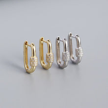 925 Sterling Silver Geometry U Shape CZ Cylinder Hoop Earrings