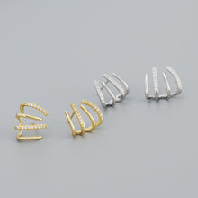 925 Sterling Silver Stud Fashion CZ Harrow Lines Earrings