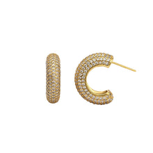 925 Sterling Silver Hoop Holiday Micro Setting CZ C Shape Earrings
