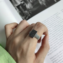 925 Sterling Silver Retro Black CZ Geometric Rectangle Adjustable Ring