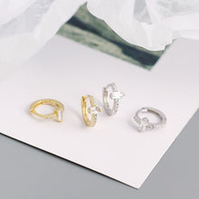 925 Sterling Silver Geometry CZ Rectangle Huggie Hoop Earrings