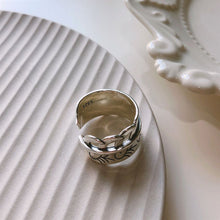925 Sterling Silver Vintage Leaves Wide Adjustable Ring