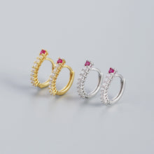 925 Sterling Silver Hoop Simple New Pink CZ Lines Circle Earrings