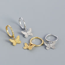 925 Sterling Silver Hoop Butterfly Flying CZ Earrings