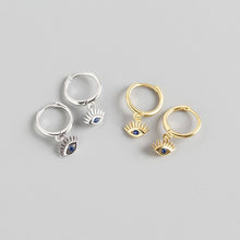 925 Sterling Silver Fashion Blue CZ Eyes Hoop Earrings