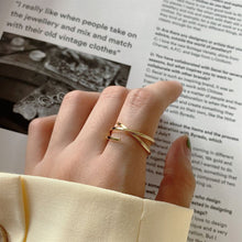925 Sterling Silver Fashion Lines Cross Adjustable Ring