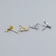 925 Sterling Silver Graduation CZ Olive Leaves Branch Stud Earrings