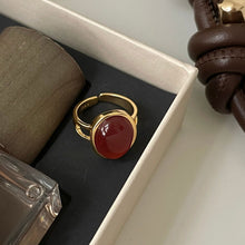925 Sterling Silver Elegant Red Oval Natural Agate Adjustable Ring