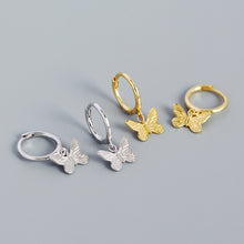925 Sterling Silver Hoop Butterfly Flying CZ Earrings