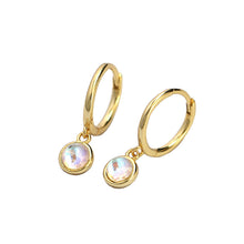 925 Sterling Silver Simple Round Created Agate Moonstone Turquoise Hoop Earrings