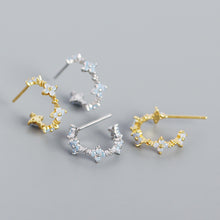 925 Sterling SilverGirl CZ Four Leaf Clover Flower C Shape Hoop Earrings