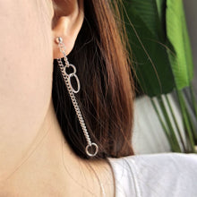 925 Sterling Silver Geometry Mini Circle Chain Dangling Earrings