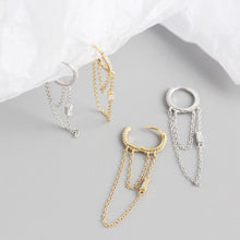 925 Sterling Silver Fashion Double Layer CZ Chain Tassels  Hoop Earrings