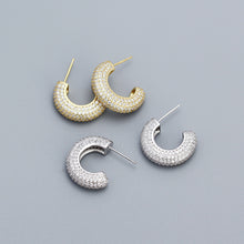 925 Sterling Silver Hoop Holiday Micro Setting CZ C Shape Earrings