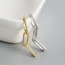 925 Sterling Silver Dangling Office CZ Hollow Chain Earrings