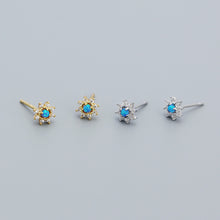 925 Sterling Silver Cute Mini Blue Created Opal CZ Flower Stud Earrings
