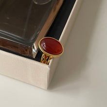 925 Sterling Silver Elegant Red Oval Natural Agate Adjustable Ring