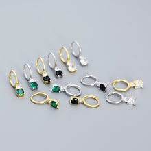 925 Sterling Silver Hoop Earrings Lady Colorful Round CZ Stone