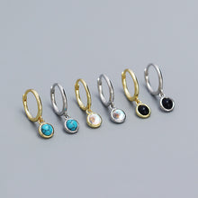 925 Sterling Silver Simple Round Created Agate Moonstone Turquoise Hoop Earrings