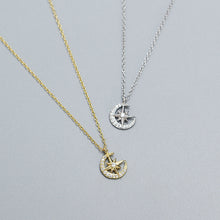 925 Sterling Silver Sweet CZ Star Crescent Moon Necklace