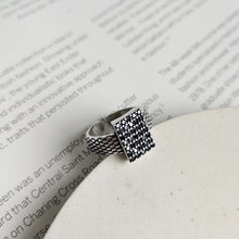 925 Sterling Silver Retro Black CZ Geometric Rectangle Adjustable Ring