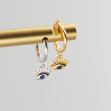 925 Sterling Silver Fashion Blue CZ Eyes Hoop Earrings