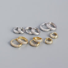 925 Sterling Silver Huggie Hoop Office CZ Lines Earrings