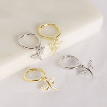 925 Sterling Silver Insect Flying Dragonfly Hoop Earrings