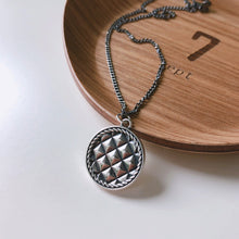 925 Sterling Silver Retro Checks Round Tag Necklace