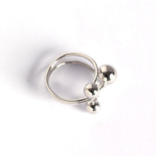 925 Sterling Silver Geometry Three Round Beads Cross Adjustable Ring