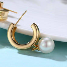 925 Sterling Silver Fashion Round Shell Pearl Dangling Earrings