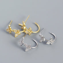 925 Sterling Silver Girl Two Flying CZ Butterflies Stud Earrings