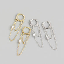925 Sterling Silver Fashion Double Layer CZ Chain Tassels  Hoop Earrings