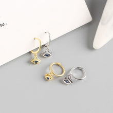 925 Sterling Silver Fashion Blue CZ Eyes Hoop Earrings