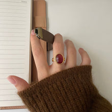 925 Sterling Silver Elegant Red Oval Natural Agate Adjustable Ring