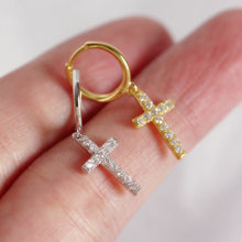 925 Sterling Silver Fashion CZ Cross Holy Leverback Earrings