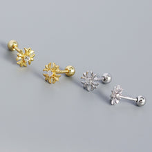 925 Sterling Silver Geometry CZ Cross Flower Stud Earrings
