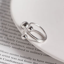 925 Sterling Silver Geometry Three Round Beads Cross Adjustable Ring