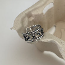 925 Sterling Silver  Vintage Style Twisted Knot Black Onyx Accents in Open Adjustable Ring