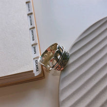 925 Sterling Silver Vintage Leaves Wide Adjustable Ring