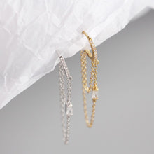 925 Sterling Silver Fashion Double Layer CZ Chain Tassels  Hoop Earrings