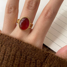 925 Sterling Silver Elegant Red Oval Natural Agate Adjustable Ring