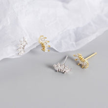 925 Sterling Silver Stud Simple Oval CZ Crown Earrings