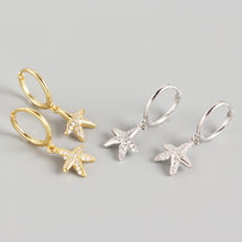 925 Sterling Silver Drop Dangling Holiday Cute CZ Starfish Earrings